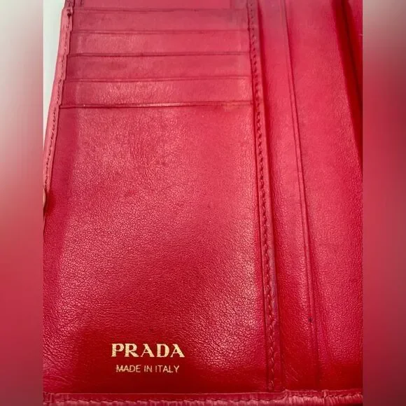 Auth PRADA Small Bifold Fucshia Saffiano Leather Wallet Preloved Very Good - Picture 10 of 13